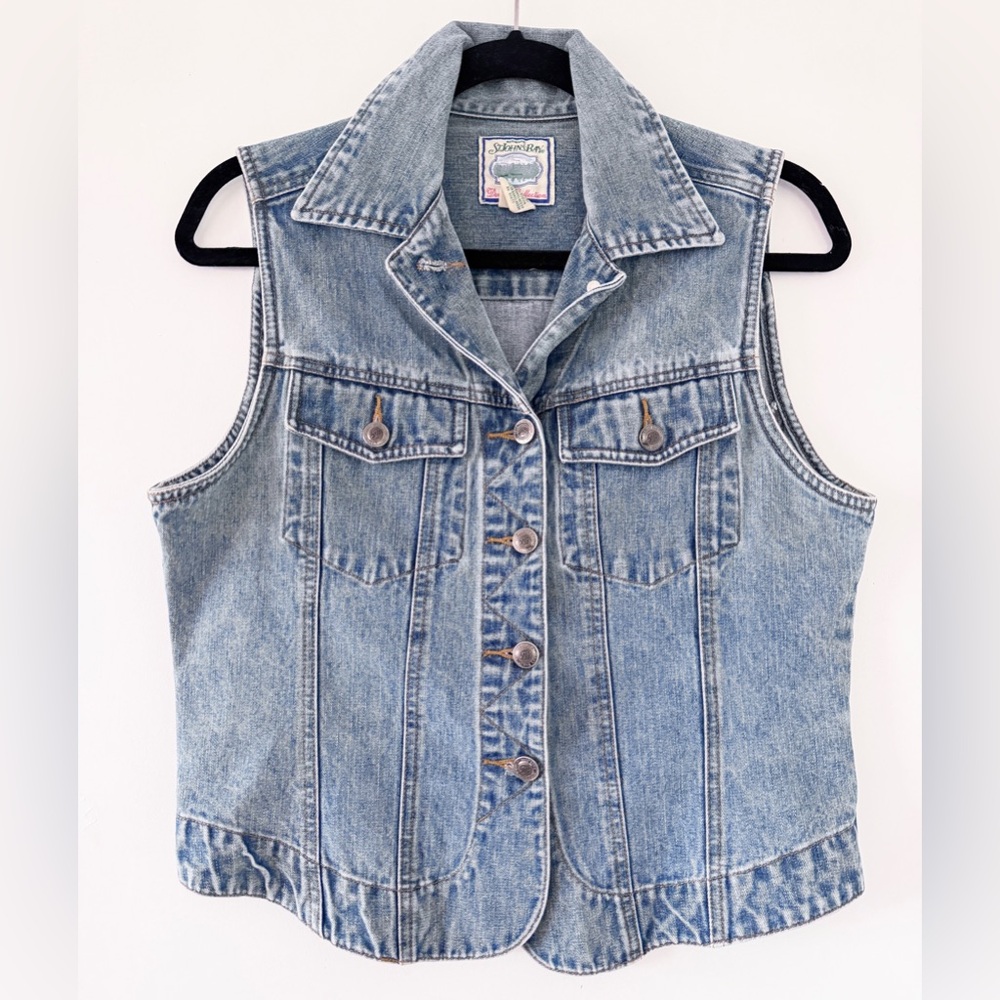 St. John’s Bay Womens Medium Wash Denim Collared Vest Small Cotton Y2K